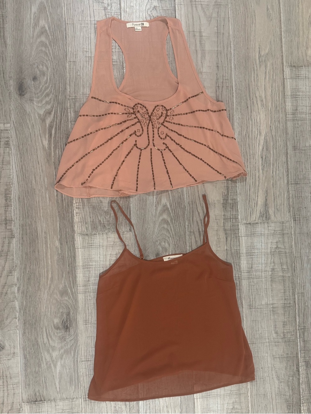 Forever 21 Pink Beaded Racerback Crop Tank Top with cami Size- Large/Medium